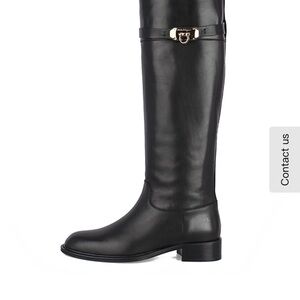IN SEARCH  FOR   Salvatore Ferragamo  Gancini LOGO Blk Lea riding Boots Sz 9.5